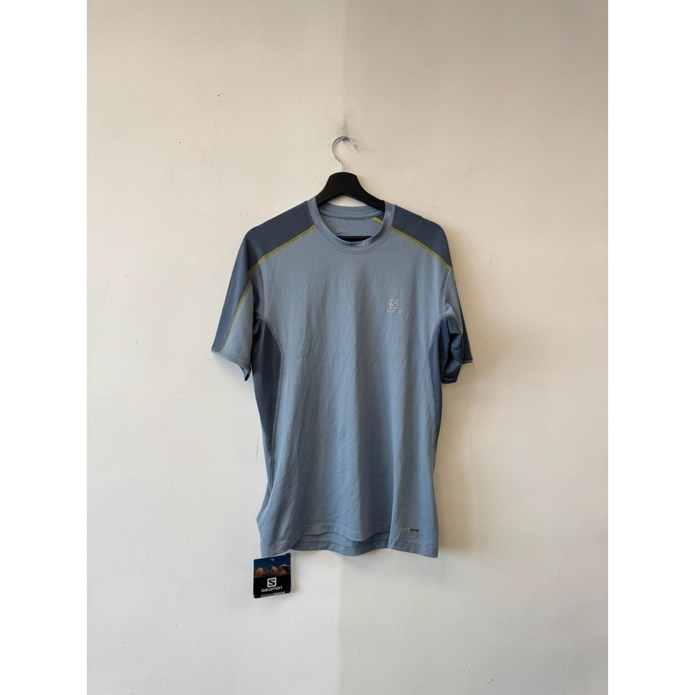 Salomon Shirt Mens Medium Blue Short Sleeve Raglan Running Hiking Performance